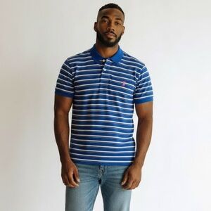 PO374 Mens Polo Ralph Lauren Designer Soft Striped Polo Shirt L